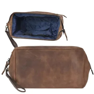 Berba Kulturtasche Leder BRAM rustikal für Herren coffee antik braun