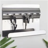 RICOO Garderobenleiste Schlüsselbrett mit Ablage Schlüsselhaken MB6001 Schlüsselhalter (Key Holder Aufbewahrung, 1 St., Halter für Schlüssel), Edelstahl Schlüsselboard mit 3 Stk. Magnete