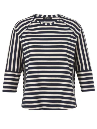 Frapp - T-Shirt Rundhals 3/4 Arm Ringel navy/sand - Gr. - 48