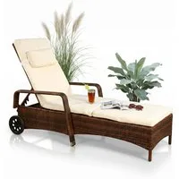 Mucola Gartenliege Rattan Sonnenliege Gartenliege Polyrattan Rattanmöbel Terrassen Liege, Stück, Gartenliege, Mehrfach verstellbar