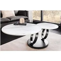 riess-ambiente Couchtisch DANCING RINGS weiß/schwarz - rund, Marmor-Design, Keramik, drehbar (Einzelartikel, 1-St), mit 2 Ebenen & Drehmechanismus – ideal für Wohnzimmer & Loungebereich