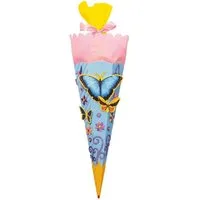 Roth Schultüte Bastelset Butterfly / Schmetterling, 68 cm, eckig, mit Kreppverschluss, Zuckertüte zum Basteln, Rosa / Blau