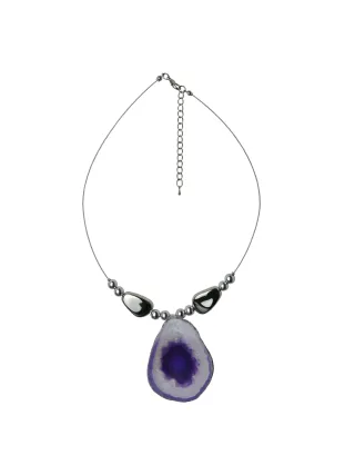 Steuer Modeschmuck Collier Drahtcollier silberfarben Silberelemente und Achatscheibe lila