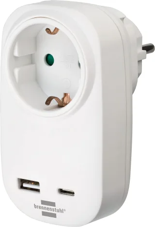 Brennenstuhl Steckdosenadapter mit Power Delivery Typ C und USB-A (USB Steckdosenadapter zum Schnellladen 1x USB Power Delivery Typ C 1x USB-A)