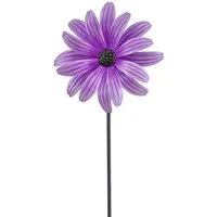 Dehner Gartenstecker Blume, Dekostab, Ø 25.5 cm, Höhe 115 cm, Eisen, lila floraler Gartenstecker mit Windspiel, frostbeständig