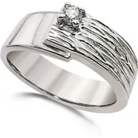Sternvoll Silberring Rhodinierter Verlobungsring mit Wellenstruktur, 925 Sterling Silber - rhodiniert