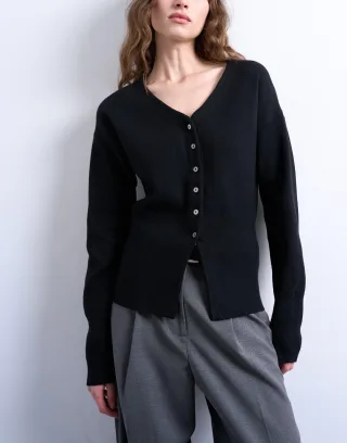 TOPSHOP - TSCOMPACT LS V-NECK CARDIGAN NOOS Black - Gr. - L
