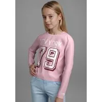 KangaROOS Langarmshirt Cropped Shirt mit Zahlenprint Sportiver Frontprint