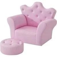 HOMCOM Sessel Kindersofa mit Ottomane Prinzessinnen (Prinzessinnen Sofa, 1-St., Kindersofa), Rosa 58 x 40.5 x 49 cm