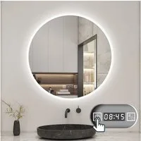 Aica Sanitär Badspiegel Rund Wandspiegel mit LED Beleuchtung Dimmbar Beschlagfrei Uhr