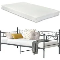 en.casa Metallbett, »Kerava« mit Matratze 90x200 cm Dunkelgrau