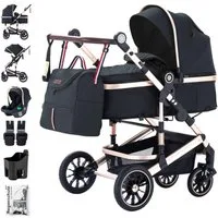 Daliya® Kombi-Kinderwagen NEOMOVE 3in1 Kinderwagen mit i-Size Babyschale & Buggy, (Reise-Set, 10-tlg), Kinderwagen mit i-Size Babyschale, Alu-Rahmen, Großer Einkaufskorb