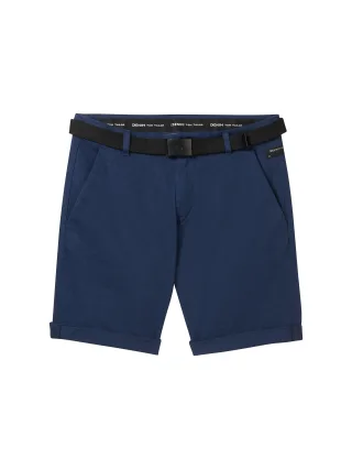 Denim Tom Tailor - Chinoshorts mit Gürtel navy mini houndstooth - Gr. - XS
