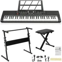 VINGLI Digitalpiano 61-Tasten Keyboard Piano Set mit Klavierständer, Klavierhocker, tragbar, LED-Bildschirm, 3 Lehrmodi, Schwarz/Weiß/Rosa
