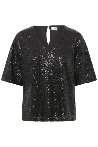 ICHI - Top mit Pailetten - Fauca schwarz - Gr. - XS