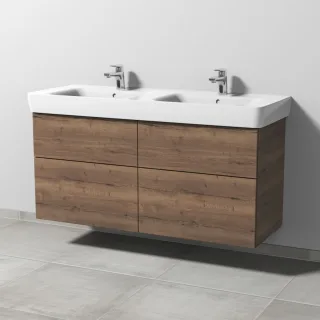 Sanipa 3way Waschtischunterbau zu Geberit Renova Plan Waschtisch mit 4 Auszügen, Eiche-Tabak SM88250