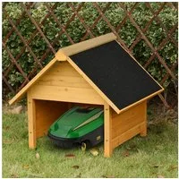 Outsunny Mähroboter-Garage Carport für Rasenroboter, BxTxH: 75x76x70 cm, für Außenbereich, (Rasenmäher, 1-St., Holzgarage), für Garten, Balkon, Gelb