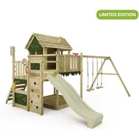 FATMOOSE Spielturm MightyMansion Move XXL Stelzenhaus mit Rutsche & Schaukel, 10 Jahre Garantie*, großes Spielhaus, großer Sandkasten
