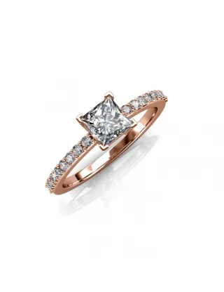 Einfacher quadratischer Ring - Roségold und Kristall