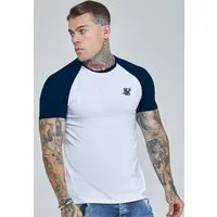 Siksilk T-Shirt SikSilk Herren Weiß and Navyblau Raglan T-Shirt