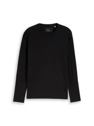 Denim Tom Tailor - Basic Langarmshirt aus Baumwolle Black - Gr. - XL