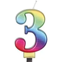 Fiestas Guirca Geburtstagskerze Zahlenkerze 3 Regenbogen