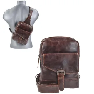 Crossover Bag Leder Organizer teakbraun 19x24cm | Greenburry Rugged Slingbag mit Kartenfächern. Strukturierte Brusttasche für Herren und Damen.