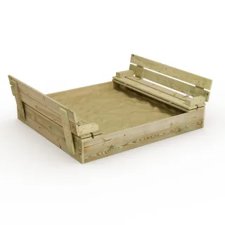 Sandkasten Flip 110x125x20 cm mit Sitzbank und Klappdeckel - Massives imprägniertes Holz für den Garten - Wetterfeste Spielkiste zum Buddeln Wickey