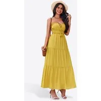 Imily Bela Maxikleid Damen Strand mit Rüschen Bänder ärmellos Boho Sommer Urlaub (Packung, 1-tlg., 1per-Pack) in Unifarbe