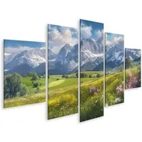islandburner Leinwandbild, Alpenwiese im Frühling mit Bergpanorama