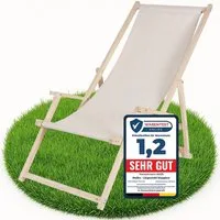 Melko Gartenliege Klappbarer Liegestuhl aus Holz mit Stoffbezug, Rückenlehne verstellbar, Liegestuhl, 1 St., Set bestehend aus 1 klappbaren Liegestuhl mit Stoffbezug, Klappbarer Strandstuhl aus Holz dreistufig verstellbarer Rückenlehne