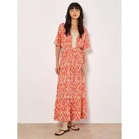 Apricot Maxikleid Ikat-Batwing-Maxikleid mit Crochet-Details