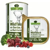 Schecker Wildfleisch mit Gemüse, Waldbeeren und Nachtkerzenöl Wild, Nassfutter für: Hunde, hypoallergen, hergestellt in Deutschland