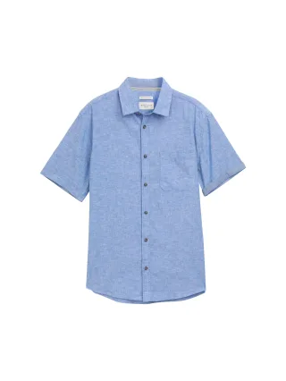 Tom Tailor - Regular Fit Kurzarmhemd mit Leinenanteil sapphire blue chambray - Gr. - M