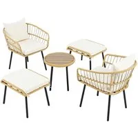 Odikalo Gartenlounge-Set 5-Teil Gartenmöbel Outdoor Essgruppe Esstisch 2 Stühle 2 Hocker Rattan