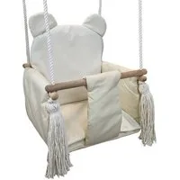 Pamek Einzelschaukel Suße Kinderschaukel Babyschaukel mit Gurt Schaukel Holz Geschenk, Dicke Metallringe zum aufhängen.