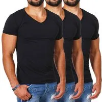 CARISMA T-Shirt Herren Uni Basic 4066 tief-breit geschnittener Ausschnitt vintage Look V-Ausschnitt unifarben kurzarm slim fit