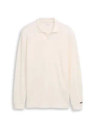 Tom Tailor - Langarm Poloshirt mit Waffelstruktur gardenia white - Gr. - XXL