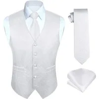 LuxusKollektion Krawatte Weste Herren Set Krawatte Einstecktuch Jacquard Hochzeit L Weiß 1