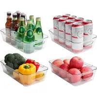 Lifewit Korbeinsatz Kühlschrank Organizer Set 4-teilig Aufbewahrungsbox Küche klar, Zubehör für Kühlschrank, Gefrierfach, Vorratsschränke, Badregale, Arbeitsplatten, Stapelbare Kühlschrankboxen aus BPA-freiem PET, lebensmittelecht