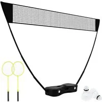 COSTWAY Badmintonnetz, tragbares Badminton-Set mit Schlägern