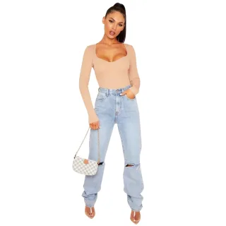 Missy Empire - Bodysuit für Damen, gerippt, Langärmlig (Rosa)