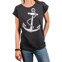 MAKAYA Print-Shirt Damen Anker Motiv Sommer Top Maritime Frauen Oberteile Tunika (Kurzarm, Rundhals, blau, grau, rosa, schwarz) aus Baumwolle