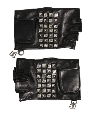 Schwarze Leder Nieten Fingerlose Hand-Mitten Herrenhandschuhe