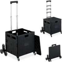 relaxdays Einkaufstrolley klappbar + Deckel 8 Rad, schwarz