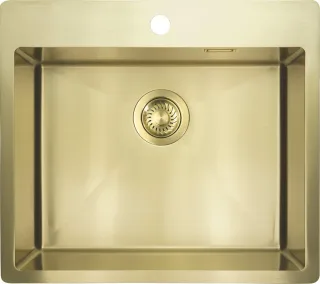 Neuesbad Edelstahl SINKS, Gold Gebürstet, 1-Becken, 550X505X200 mit FITTING NB1DEZPOR10B1