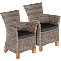 MERXX Gartensessel Toskana (Set, 2-St), 2er Set, Polyrattan/Akazie, inkl. Auflage, grau-braun