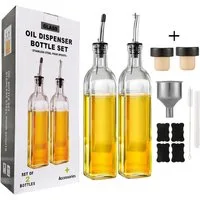 Mutig Ölspender Ölflasche, 2 Packung mit 500ML Essig und Ölspender Set mit Trichter, (mit Trichter, Antifouling-Abdeckung, Etikett, Edelstahl-Ausgießern, Olivenöl Flasche Essig und Ölflaschen Set, 17OZ Ölflasche), für Küche BBQ, ideal zum Halten von 