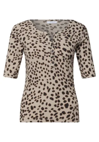 Street One - Rippshirt mit Animal-Print beige/braun - Gr. - 36