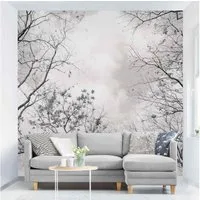 Bilderdepot24 Fototapete Wald Baumkronen Himmel Warmgrau Natur Landschaft Waldtapete Bäume, Glatt, Matt, (Vliestapete inkl. Kleister oder selbstklebend), Wohnzimmer Schlafzimmer Küche Flur Motivtapete Vliestapete Wandtapete